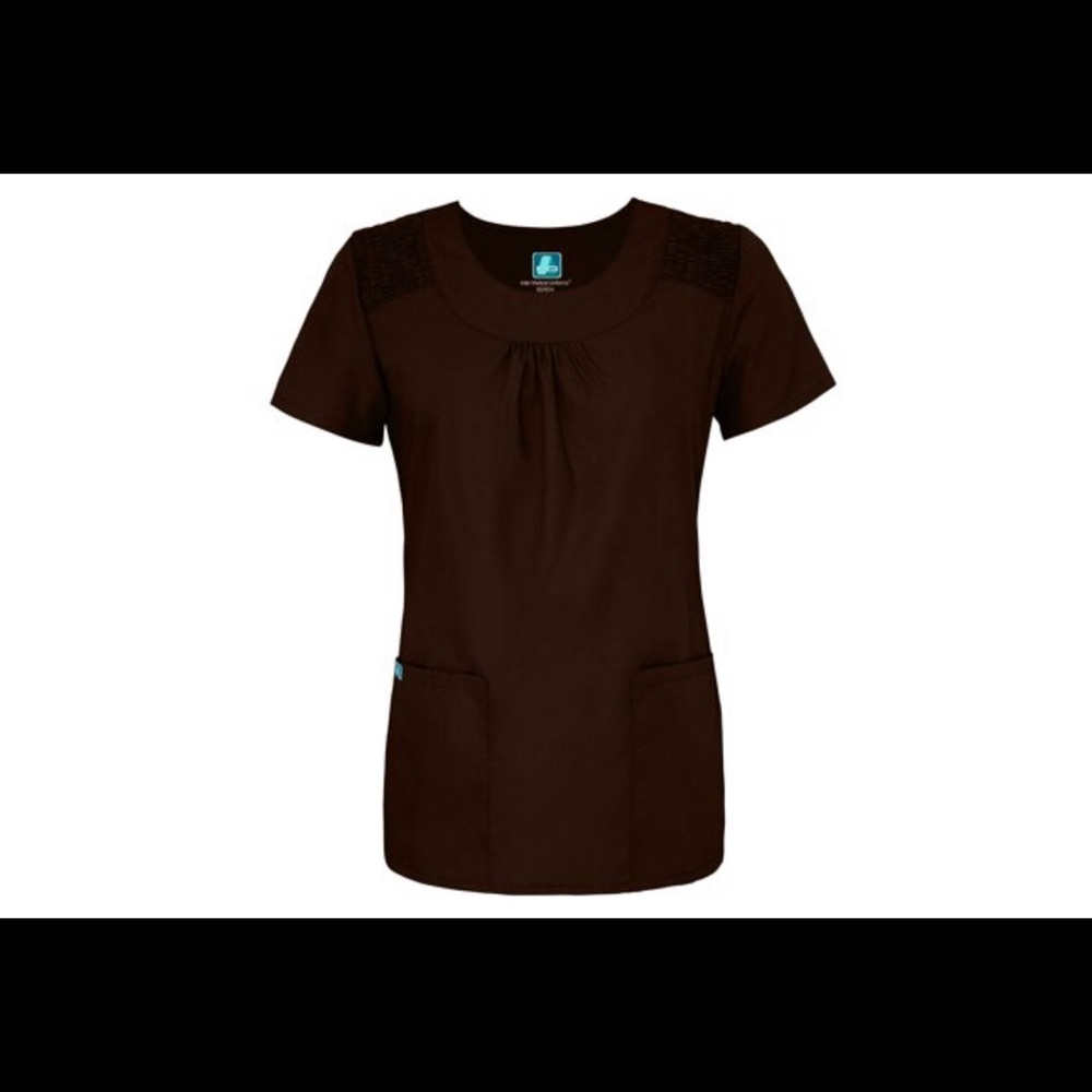 Adar Women's Scoop Neck Smocked Scrub Top